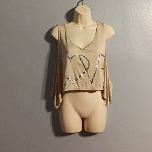 Love J U.S.A tan women's size small blouse with love on the front.